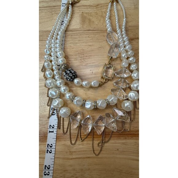 Chicos Multi-Strand Pearl & Crystal Statement Necklace With Gold-Tone Chains - Picture 10 of 14